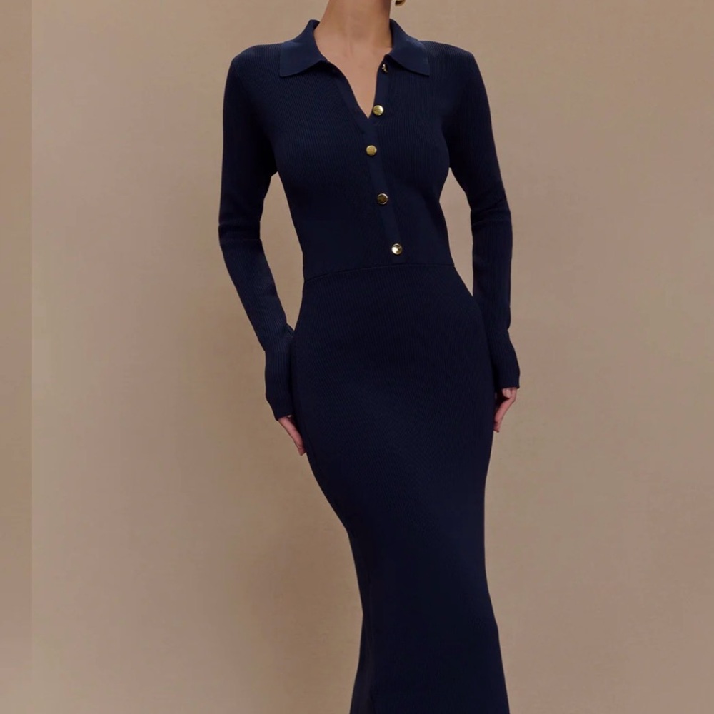 NWT Meshki Navy Abbey Buttoned Knit Midi Dress - Picture 3 of 9